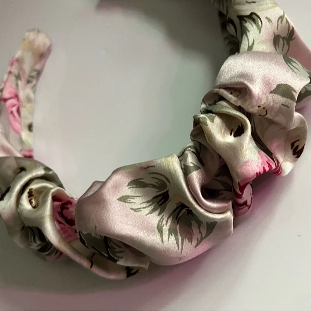 Fly By Night • Satin Floral Pink Cream Headband